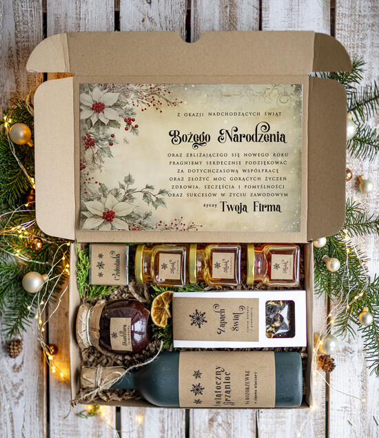 Prezenty oferta dla Firm zestawy na rozgrzewkę Oryginalne prezenty świąteczne dla pracowników, kosz prezentowy  z logo upominek świąteczny dla  kli 11/WinE/swieta