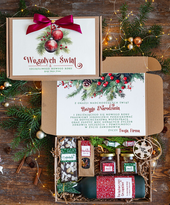 Prezenty oferta dla Firm zestawy na rozgrzewkę Prezenty dla Pracowników paczki prezentowe dla Klientów Biznesowych, Elegancki kosz prezentowy Od Fi 06/Win/swieta