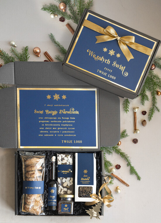Prezenty oferta dla Firm słodkie zestawy  kosze prezentowe dla firm, prezenty biznesowe  z kawą i herbatą, upominki na święta dla pracowników  03/czNieb/zesSrsw