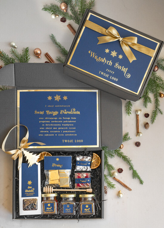 Prezenty oferta dla Firm słodkie zestawy  kosze prezentowe dla firm, prezenty biznesowe  z kawą i herbatą, upominki na święta dla pracowników  01/czNieb/zesSrsw