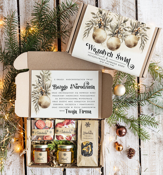 Prezenty oferta dla Firm słodkie zestawy  Oryginalne prezenty świąteczne dla klientów biznesowych, drobne prezenty swiateczne od firm z logo,  20/MZS/swieta