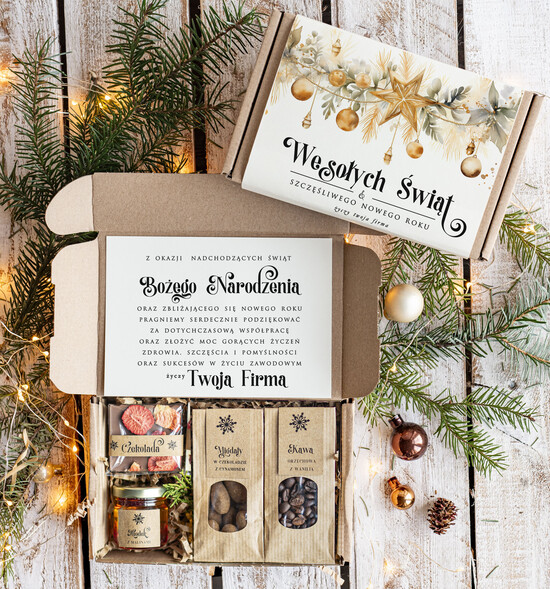Prezenty oferta dla Firm słodkie zestawy  Oryginalne prezenty świąteczne dla klientów biznesowych, drobne prezenty swiateczne od firm z logo,  25/MZS/swieta