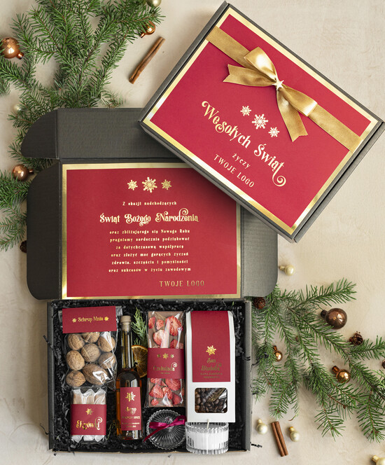 Prezenty oferta dla Firm słodkie zestawy  kosze prezentowe dla firm, prezenty biznesowe  z kawą i herbatą, upominki na święta dla pracowników  07/czBordo/zesSrsw