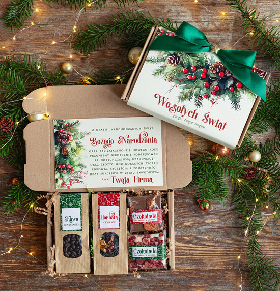 Prezenty oferta dla Firm kawa  herbata miód Paczki świąteczne dla pracowników, prezenty biznesowe dla firm z kawą i herbatą, upominki na święta  11/EkoMiniWs/swieta