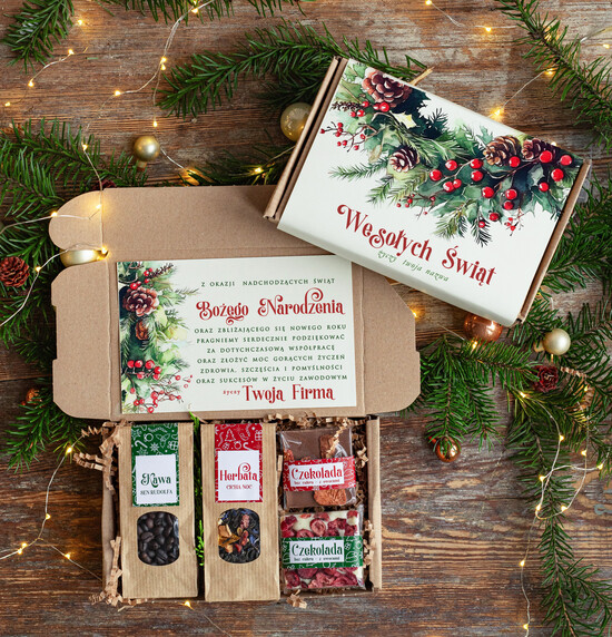 Prezenty oferta dla Firm kawa  herbata miód Paczki świąteczne dla pracowników, prezenty biznesowe dla firm z kawą i herbatą, upominki na święta  40/MZS/swieta
