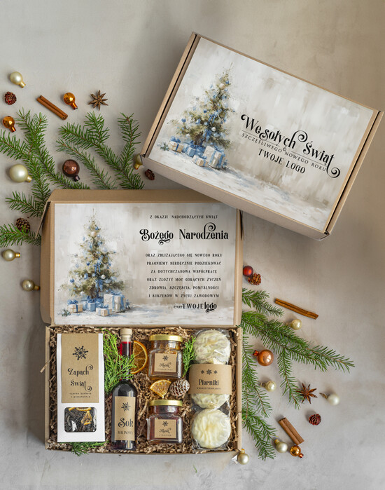 Prezenty oferta dla Firm kawa  herbata miód Prezenty dla klientów z logo firmy , prezenty biznesowe dla firm z pieniczkami, kosze boxy prezentow 005/EkoD/swieta