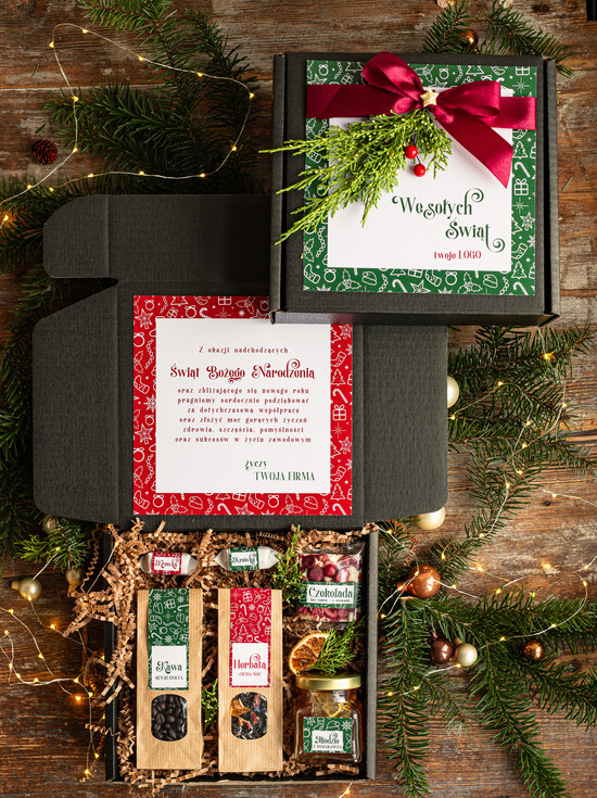Prezenty oferta dla Firm kawa  herbata miód Prezenty świąteczne dla klientów biznesowych, elegancki prezent z miodem od firm z logo, prezent świ 09/PudCzar/swieta