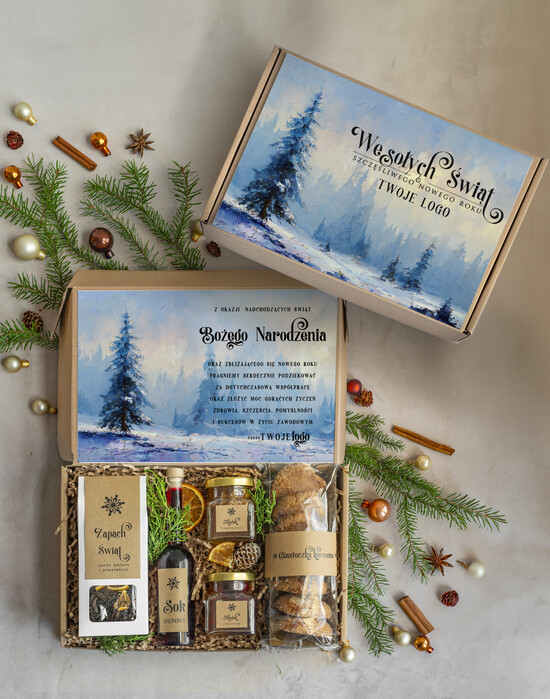 Prezenty oferta dla Firm kawa  herbata miód Prezenty dla klientów z logo firmy , prezenty biznesowe dla firm z ciasteczkami, kosze prezentowe ze 0010/EkoD/swieta