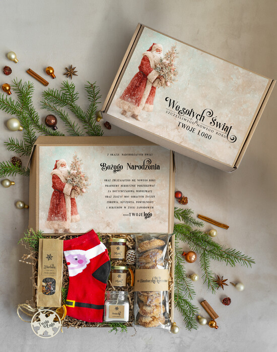 Prezenty oferta dla Firm kawa  herbata miód Prezenty dla klientów z logo firmy , prezenty biznesowe dla firm ze skarpetkami, kosze boxy prezento 006/EkoD/swieta