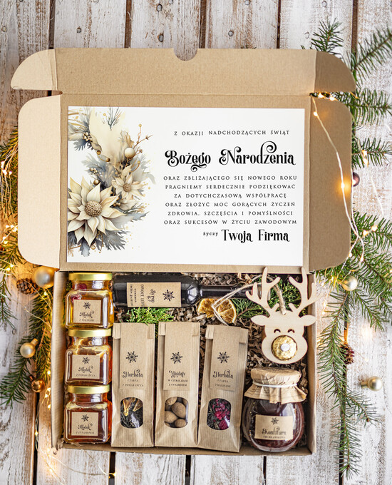 Prezenty oferta dla Firm kawa  herbata miód Prezenty na Boże Narodzenie dla klientów, bożonarodzeniowy prezent biznesowy dla firm z miodami i  h 28/EkoDx/swieta