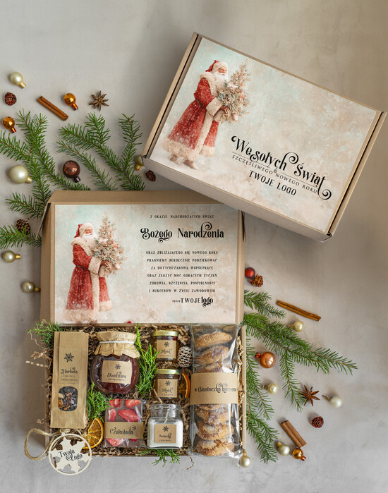 Prezenty oferta dla Firm kawa  herbata miód Prezenty dla klientów z logo firmy , prezenty biznesowe dla firm z kawą i herbatą, kosze boxy prezen 001/EkoD/swieta