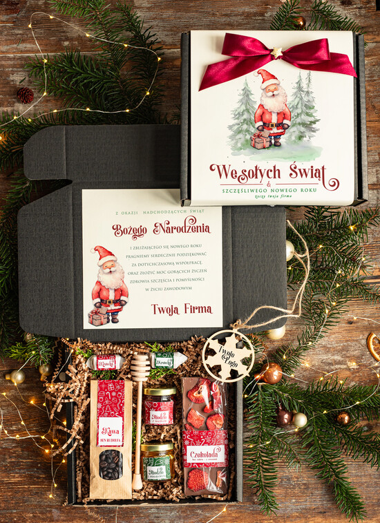 Prezenty oferta dla Firm kawa  herbata miód Biznesowe prezenty, prezent dla firm z kawą i herbatą, paczki na święta dla pracowników i kontrahent 06/PudCzarWs/swieta
