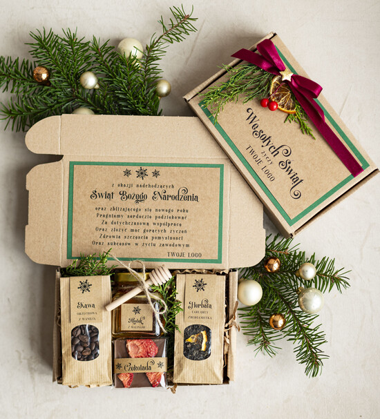 Prezenty oferta dla Firm kawa  herbata miód Drobne Prezenty na Boże Narodzenie dla klientów, bożonarodzeniowy prezent biznesowy dla firm herbata 03/NaturalML/swieta