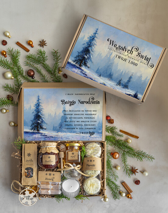 Prezenty oferta dla Firm kawa  herbata miód Prezenty dla klientów z logo firmy , prezenty biznesowe dla firm z pierniczkami i świeczką, kosze pr 009/EkoD/swieta