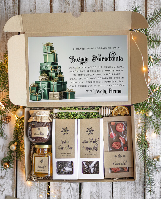 Prezenty oferta dla Firm kawa  herbata miód Prezenty na Boże Narodzenie dla klientów, bożonarodzeniowy prezent biznesowy dla firm herbata i miód 45/EkoDx/swieta