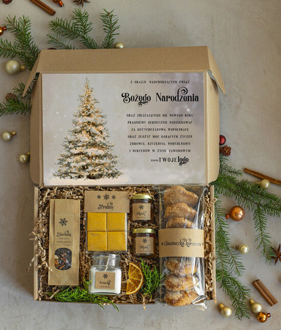 Prezenty oferta dla Firm kawa  herbata miód Prezenty dla klientów z logo firmy , prezenty biznesowe dla firm z kawą i herbatą, kosze boxy prezen 002/EkoD/swieta