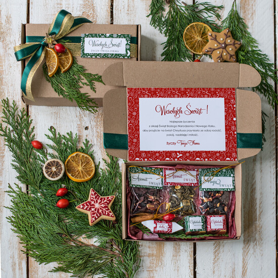 Prezenty oferta dla Firm kawa  herbata miód Prezenty świąteczne dla firm, ręcznie opakowane zestawy aromatyzowana herbata i kawa 05/logopudK/KH