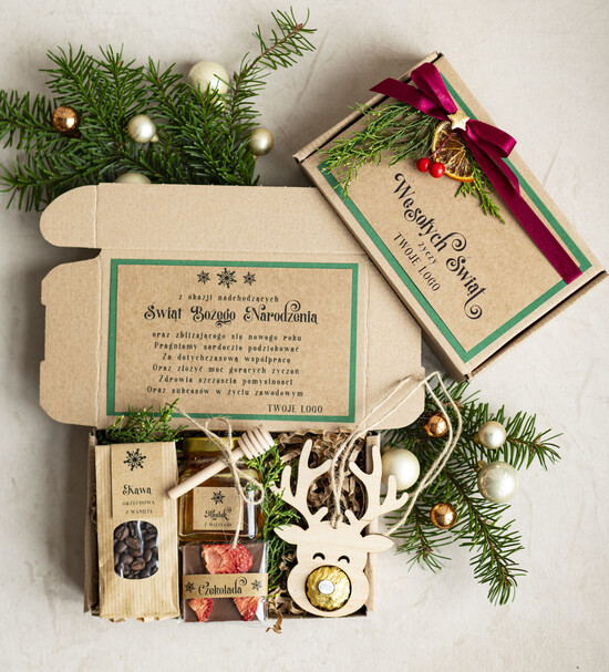 Prezenty oferta dla Firm kawa  herbata miód Drobne Prezenty na Boże Narodzenie dla klientów, bożonarodzeniowy prezent biznesowy dla firm herbata 02/NaturalML/swieta