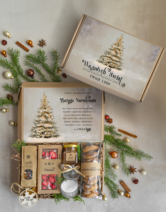 Prezenty oferta dla Firm kawa  herbata miód Prezenty dla klientów z logo firmy , prezenty biznesowe dla firm z kawą i herbatą, kosze boxy prezen 003/EkoD/swieta