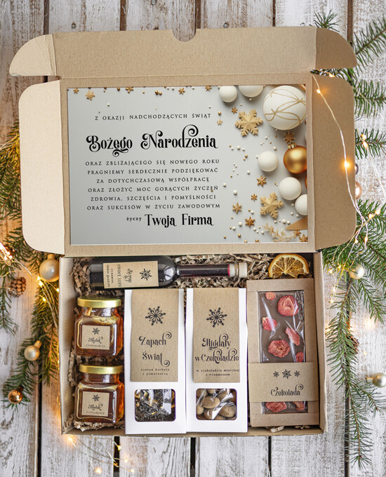 Prezenty oferta dla Firm kawa  herbata miód Prezenty na Boże Narodzenie dla klientów, bożonarodzeniowy prezent biznesowy dla firm herbata i miód 46/EkoDx/swieta