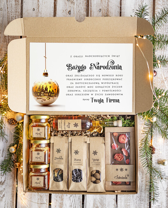 Prezenty oferta dla Firm kawa  herbata miód Prezenty na Boże Narodzenie dla klientów, bożonarodzeniowy prezent biznesowy dla firm herbata i miód 41/EkoDx/swieta