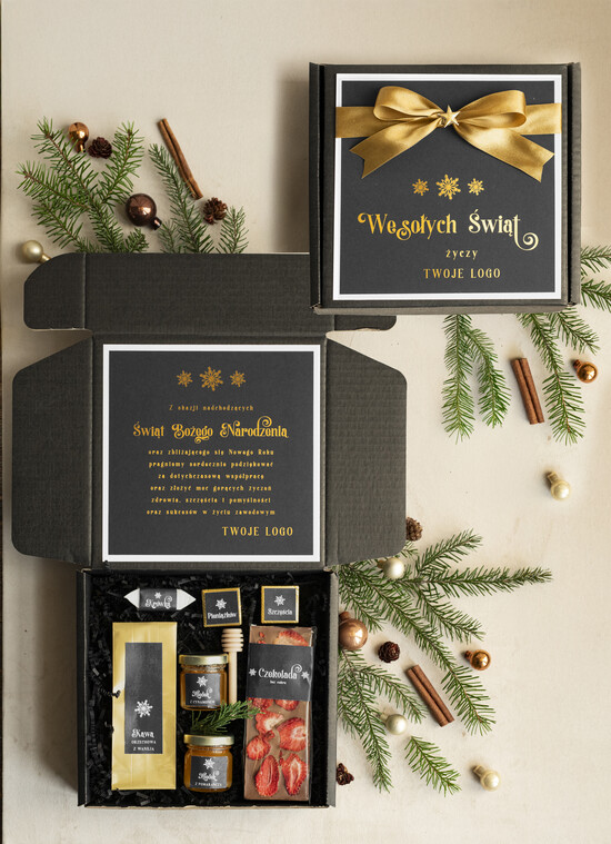 Prezenty oferta dla Firm kawa  herbata miód Prezenty na Boże Narodzenie dla pracowników, prezenty biznesowe dla firm z kawą i herbatą, upominki  01/PudCzar/swieta