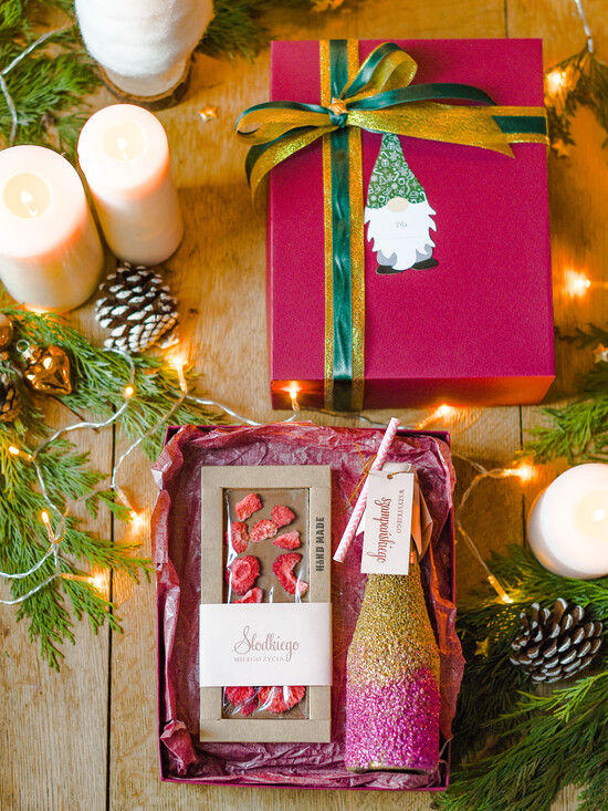 prezenty dla niej zestawy do grzańca fajny pomysł na prezent na święta dla koleżanki brokatowa butelka z bąbelkami 01/szampan/WNO