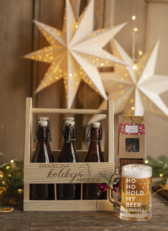 prezenty dla niego zestaw do piwa wina pomysły na prezenty świąteczne dla mężczyzny, grawerowany kufel 03/skrzynka/piwo