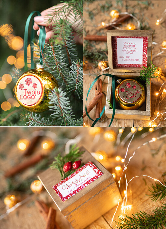Prezenty oferta dla Firm drobne prezenty dla firm Prezent Biznesowy Na Święta z Logo Ekskluzywna Bombka z logo na choinkę z Logo Firmy , życzenia zapa 03/BmP/swieta