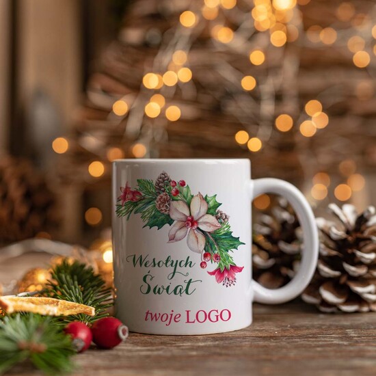 Prezenty oferta dla Firm drobne prezenty dla firm prezenty biznesowe z logo firmy świąteczny kubek  01/logokubek/SAM