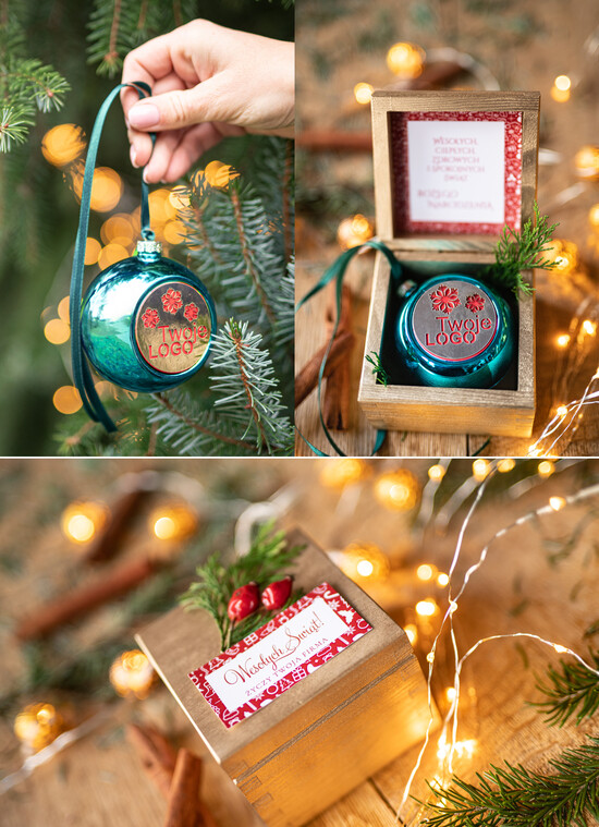 Prezenty oferta dla Firm drobne prezenty dla firm Prezent Biznesowy Na Święta z Logo Ekskluzywna Bombka z logo na choinkę z Logo Firmy, życzenia zapak 02/BmP/swieta