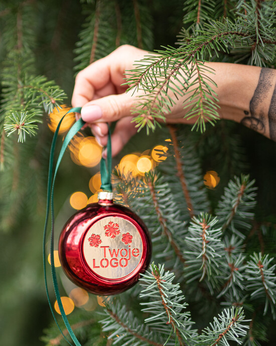 Prezenty oferta dla Firm drobne prezenty dla firm Prezent Biznesowy Na Święta z Logo Ekskluzywna Bombka z logo na choinkę z Logo Firmy Czerwona Bombka 05/Bm/swieta