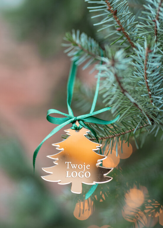 Prezenty oferta dla Firm drobne prezenty dla firm Prezent Biznesowy Na Święta z Logo Złota Bombka z logo na choinkę Złote Lustro Zawieszka z Logo Firm 07/ZWG/swieta