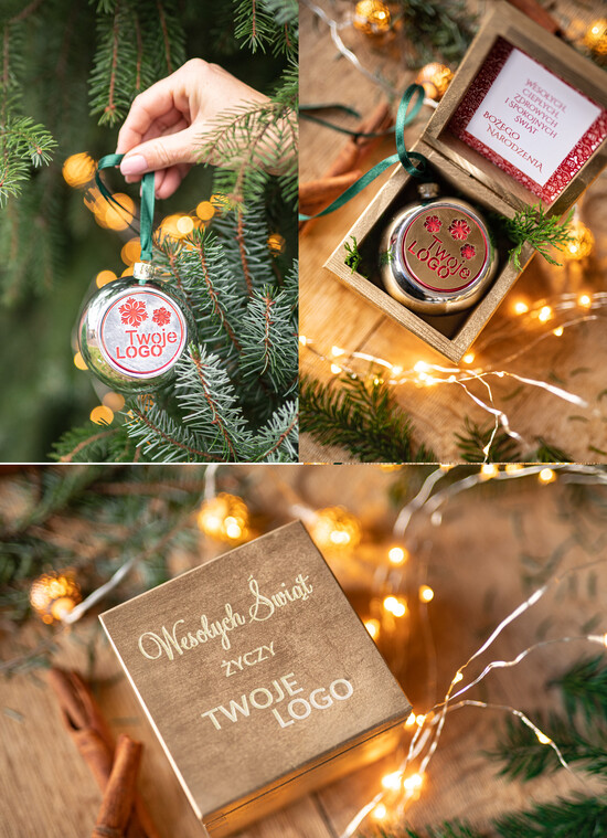 Prezenty oferta dla Firm drobne prezenty dla firm Prezent Biznesowy Na Święta z Logo Ekskluzywna Bombka z logo na choinkę z Logo Firmy , życzenia zapa 05/BmPG/swieta