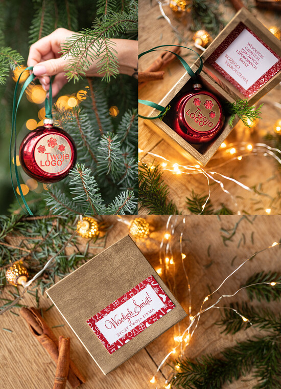 Prezenty oferta dla Firm drobne prezenty dla firm Prezent Biznesowy Na Święta z Logo Ekskluzywna Bombka z logo na choinkę z Logo Firmy życzenia zapako 05/BmN/swieta