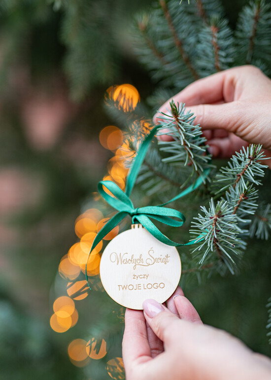Prezenty oferta dla Firm drobne prezenty dla firm Prezent Biznesowy Na Święta z Logo drewniana Bombka z logo na choinkę Zawieszka z Logo Firmy  z Logo 08/ZW/swieta