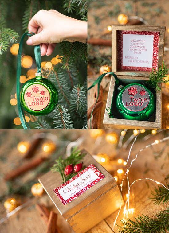 Prezenty oferta dla Firm drobne prezenty dla firm Prezent Biznesowy Na Święta z Logo Ekskluzywna Bombka z logo na choinkę z Logo Firmy , życzenia zapa 05/BmP/swieta