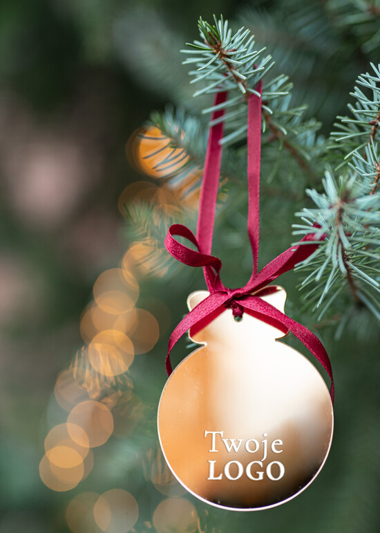 Prezenty oferta dla Firm drobne prezenty dla firm Prezent Biznesowy Na Święta z Logo Złota Bombka z logo na choinkę Złote Lustro Zawieszka z Logo Firm 04/ZWG/swieta