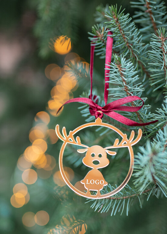 Prezenty oferta dla Firm drobne prezenty dla firm Prezent Biznesowy Na Święta z Logo Złota Bombka z logo na choinkę Złote Lustro Zawieszka z Logo Firm 03/ZWG/swieta