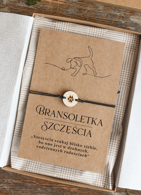 prezenty dla niej bransoletki szczęścia  Upominek dla Dziewczyny Bransoletka drewniana z psem Super Pomysłna Prezent dla niej Drewniana Brans 1/pies/BR