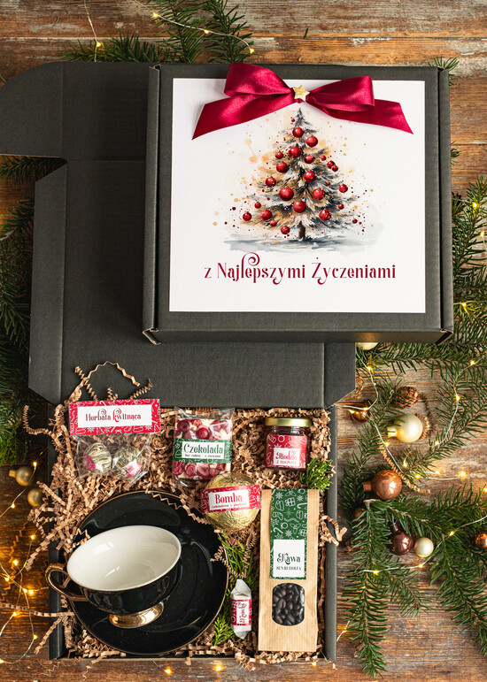 Prezenty indywidualne  zestawy z kubkiem i filiżanką praktyczny świąteczny dla niej pod choinkę, ciekawy prezenty dla mamy na swieta, box filiżanka i zes 01/BczMkok/XmasFil
