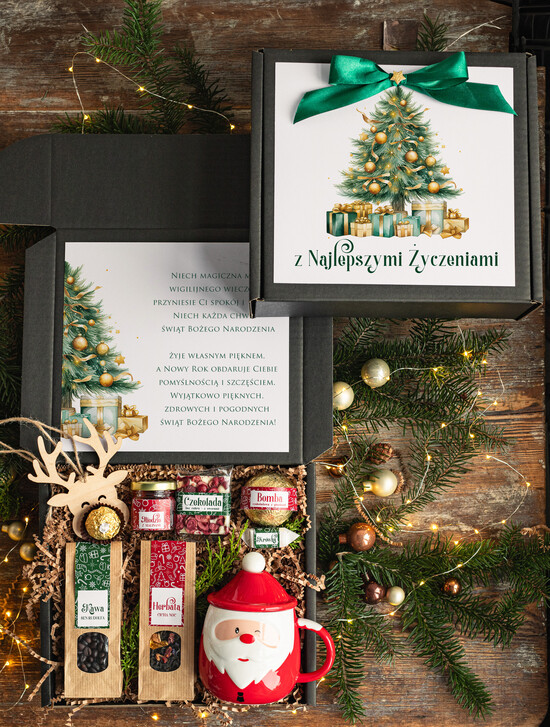 Prezenty indywidualne  zestawy z kubkiem i filiżanką praktyczny świąteczny dla niej pod choinkę, ciekawy prezenty dla mamy na swieta, box kubek świateczn 02/kubM/XmasMik