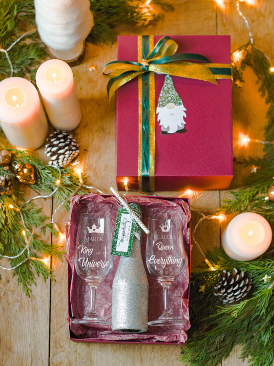 Prezenty indywidualne  zestawy do grzańca, piwa, szampana  wyjątkowe pomysł na prezent dla przyjaciół grawerowane kieliszki  01/szampanP/WNO