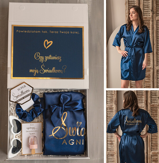Prezenty dla świadków boxy prezentowe dla Świadkowej, prośba o świadkowanie  prezent dla druhny, pomysł na prezent dla świadkowej, Box prezentowy dla świadkowej z granatowym szl 09/boxNowSz/swiadkowa