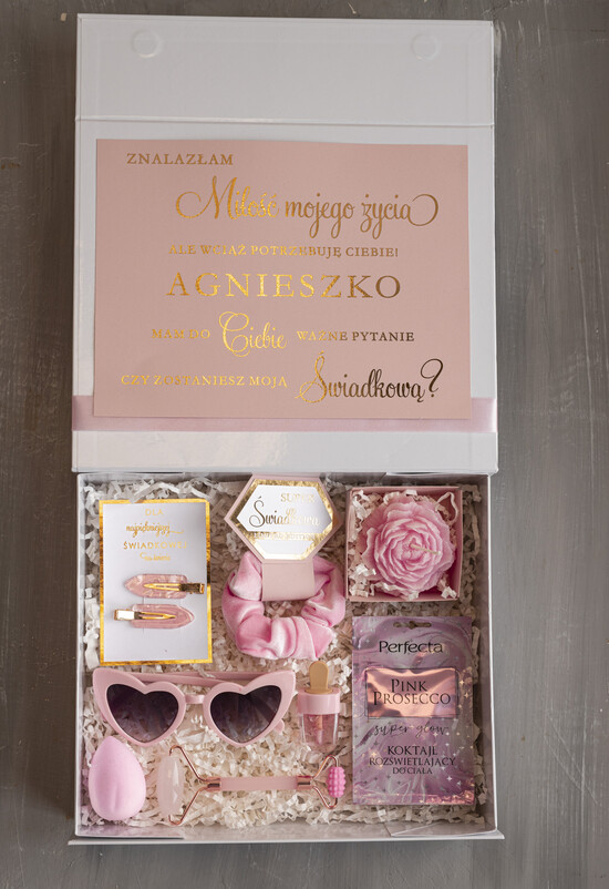 Prezenty dla świadków boxy prezentowe dla Świadkowej, prośba o świadkowanie  oryginalny prezent dla świadkowej, pomysł na prośbę o świadkowanie, prezent dla świadkowej zestaw ko 15/boxNow/swiadkowa