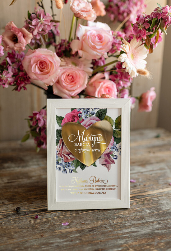 Prezenty dla Babci i Dziadka Prezenty dla Babci Pomysłowy Prezent  na Dzień Babci, Ramka Złote Serce Dla Babci  07/Serce/ramka