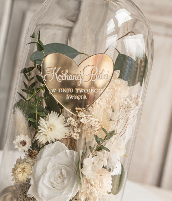 Prezenty dla Babci i Dziadka Prezenty dla Babci Upominek dla Dziadków flowerbox , prezent dla babci zielono biały naturalny flowerbox szklana kopuła 06/fboxSZ/babcia