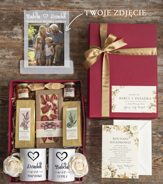 Prezenty dla Babci i Dziadka Zestawy Pezentowe Dla Dziadków  wspólny prezent dla dziadków ze zdjeciem, zestaw prezentowy dla Babci i Dziadka ręcznie robiony, box 04/boxDB/dziadki