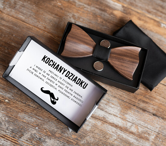 Prezenty dla Babci i Dziadka Prezenty dla Dziadka prezent dla Dziadka zestaw drewniana mucha i spinki do mankietów  04/mucha/dziadek