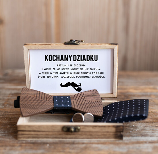 Prezenty dla Babci i Dziadka Prezenty dla Dziadka prezent dla Dziadka drewniana mucha i spinki do mankietów elegancki prezent dla dziadka  01/mucha/dziadek
